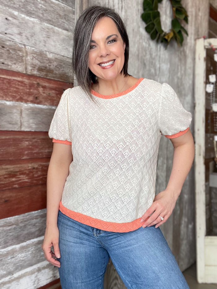 Coral Textured Short Sleeve Top