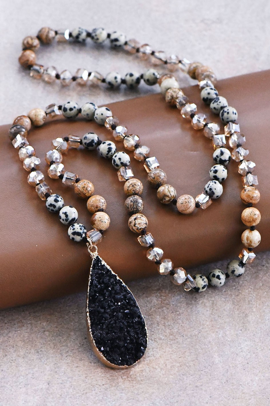 Black Druzy Stone Beaded Necklace