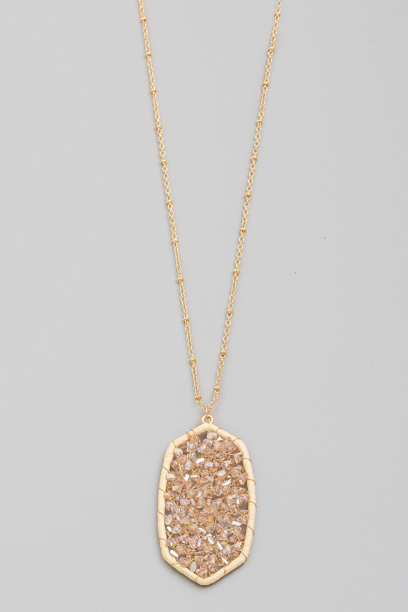 Oval Seed Beaded Pendant Necklace