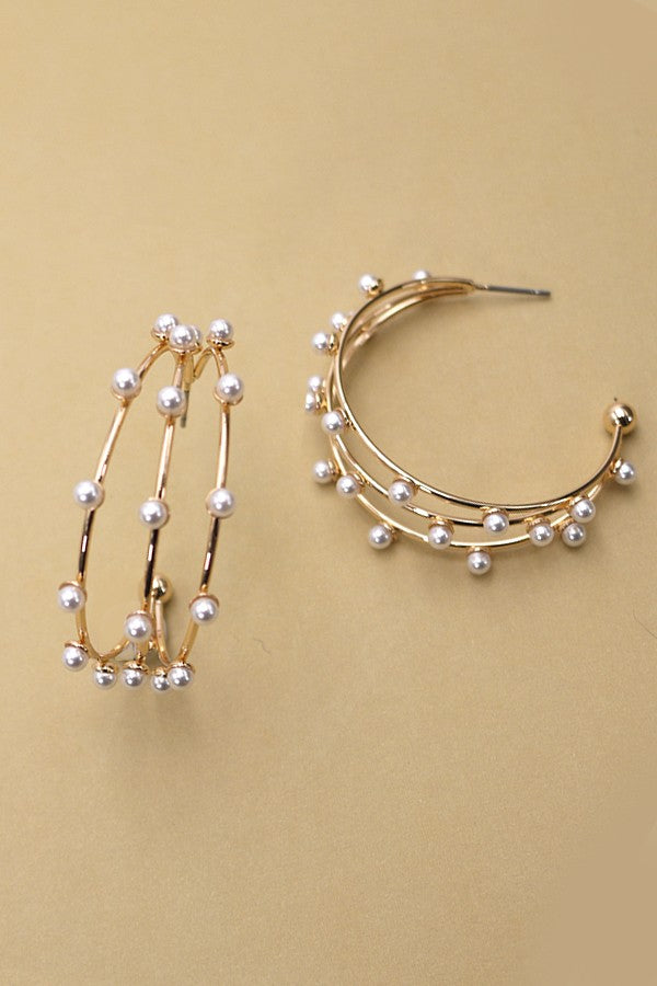 Triple Wire Pearl Hoop Earrings