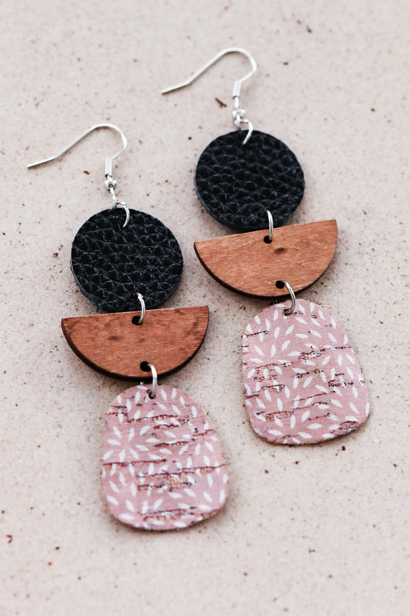 Mauve Wood and Leather Earrings