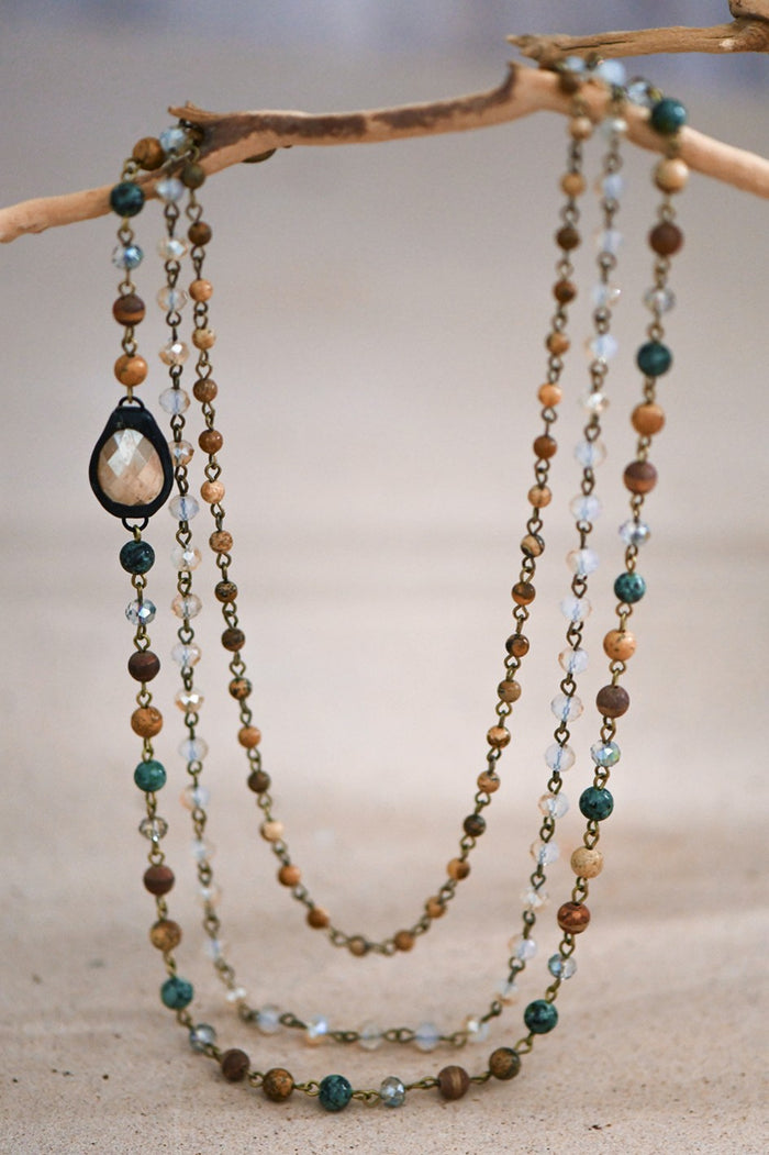 Triple Layered Stone and Bead Necklace