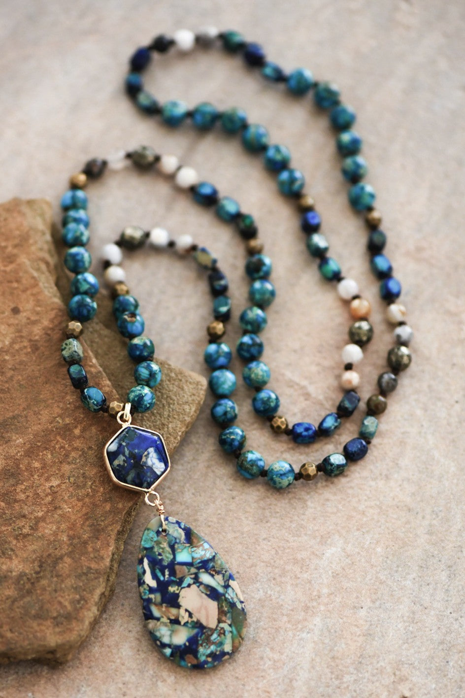 Blue Sea Stone Pendant Necklace