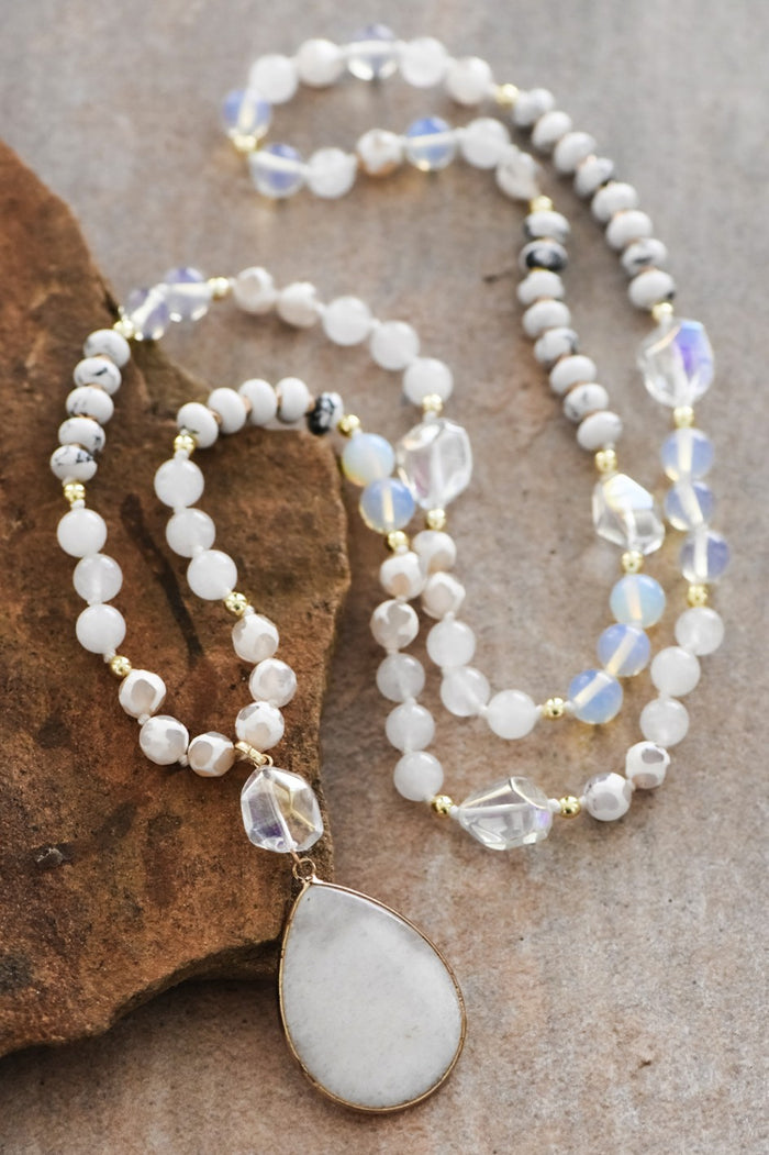 White Stone Beaded Necklace