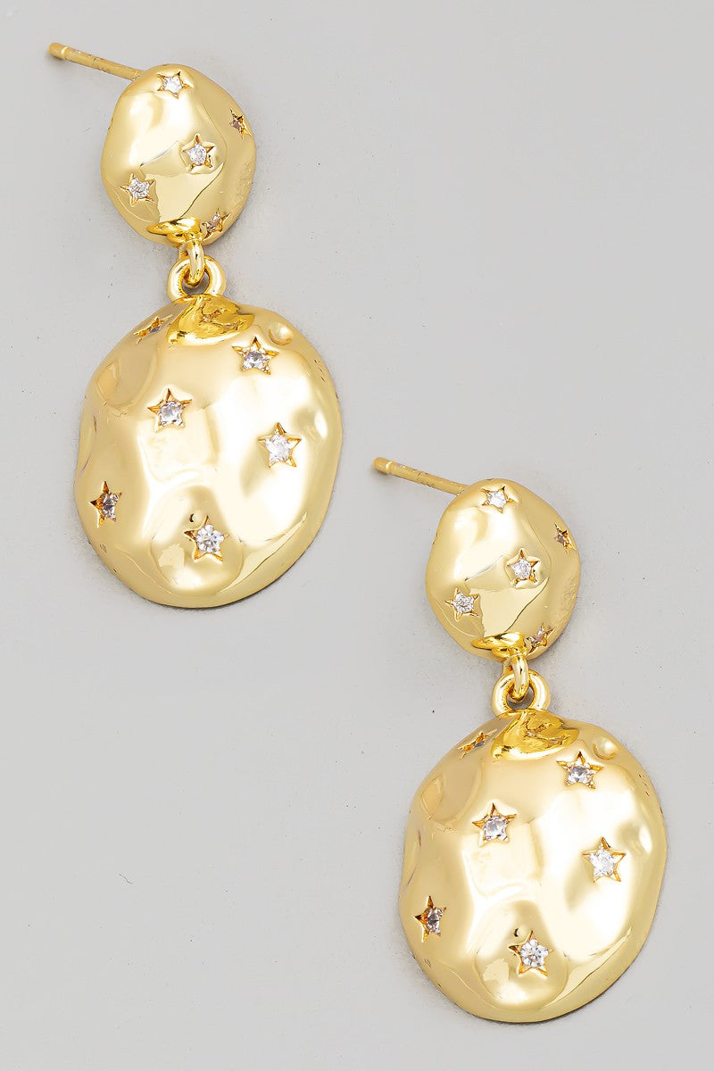 Gold Star Hammered Earrings