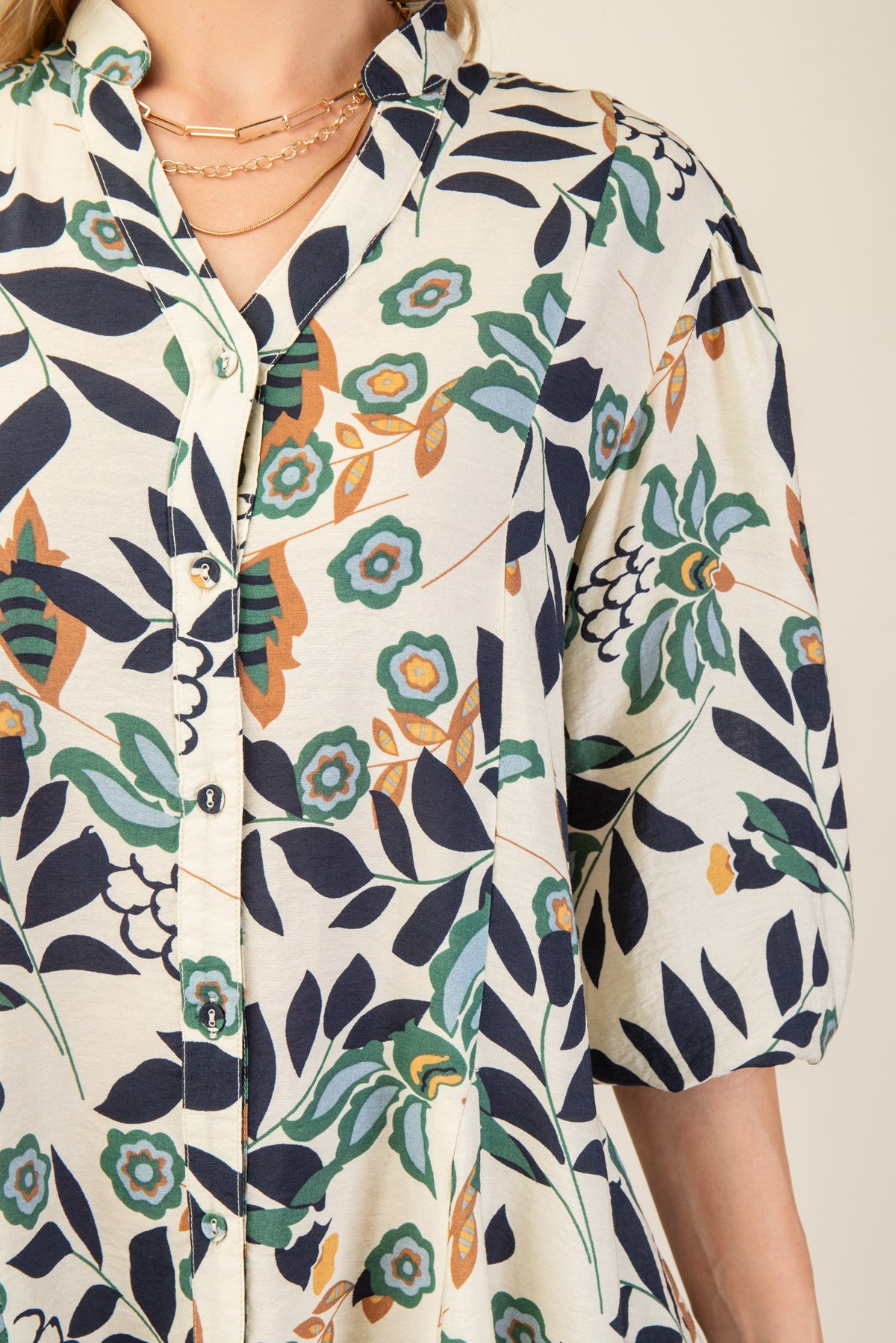 Navy Floral Printed Dress