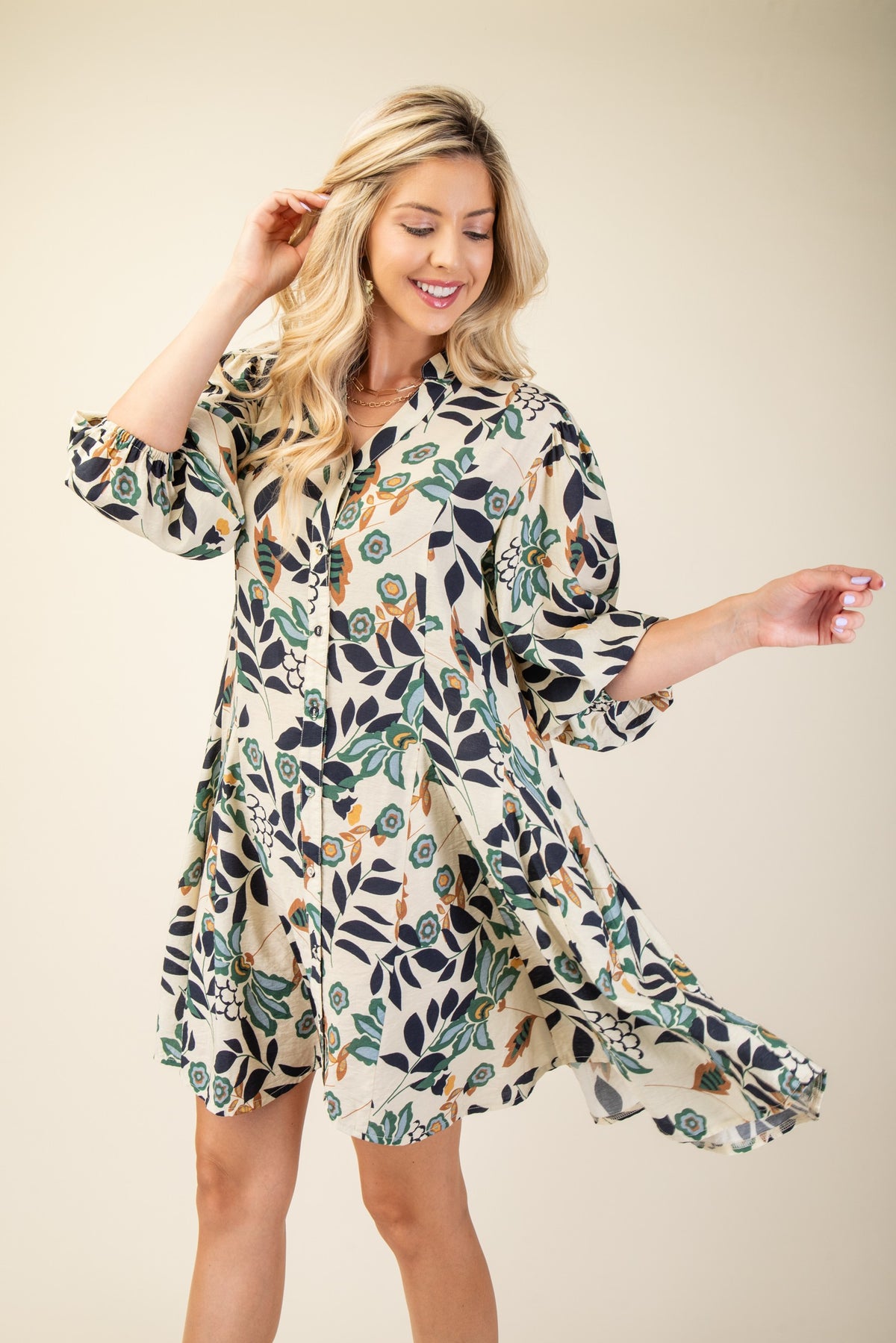 Navy Floral Printed Dress