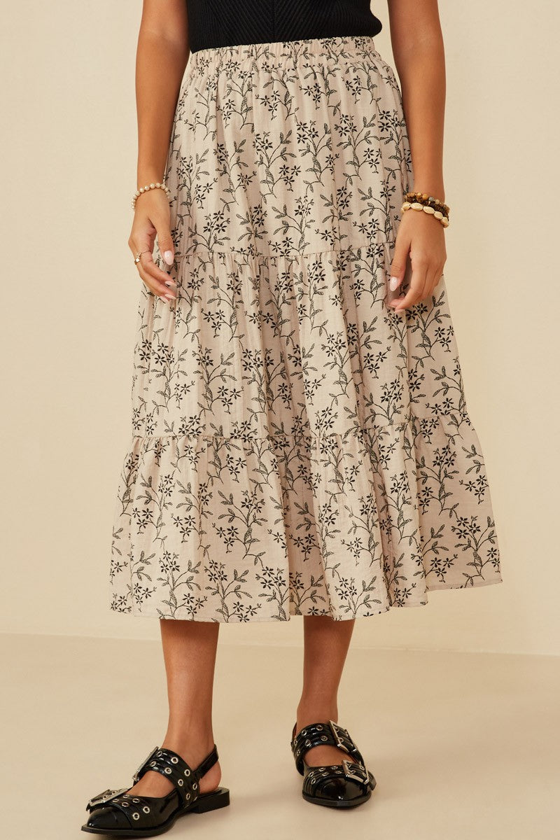 Taupe Floral Embroidered Skirt