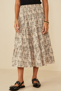Taupe Floral Embroidered Skirt