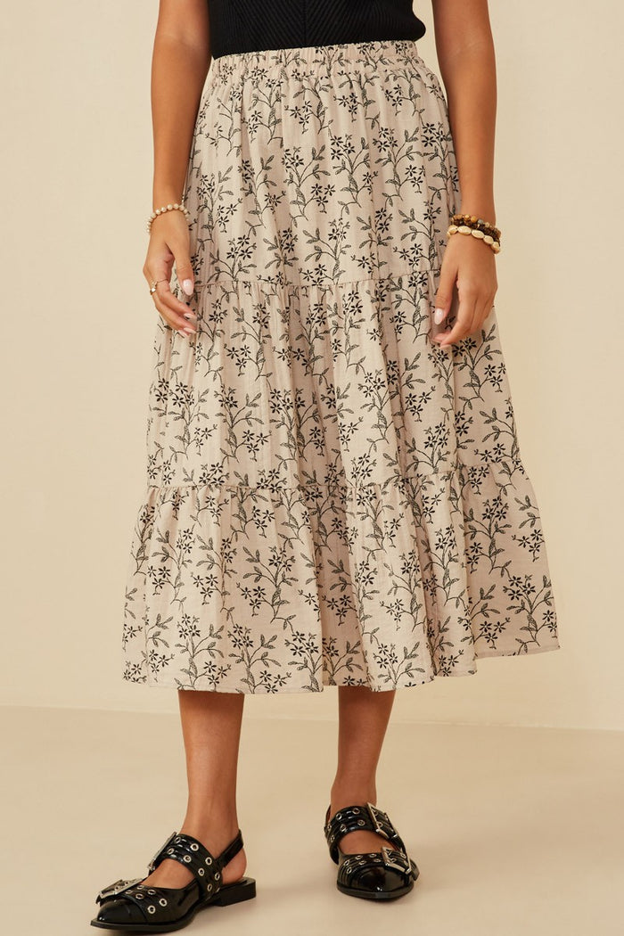 Taupe Floral Embroidered Skirt