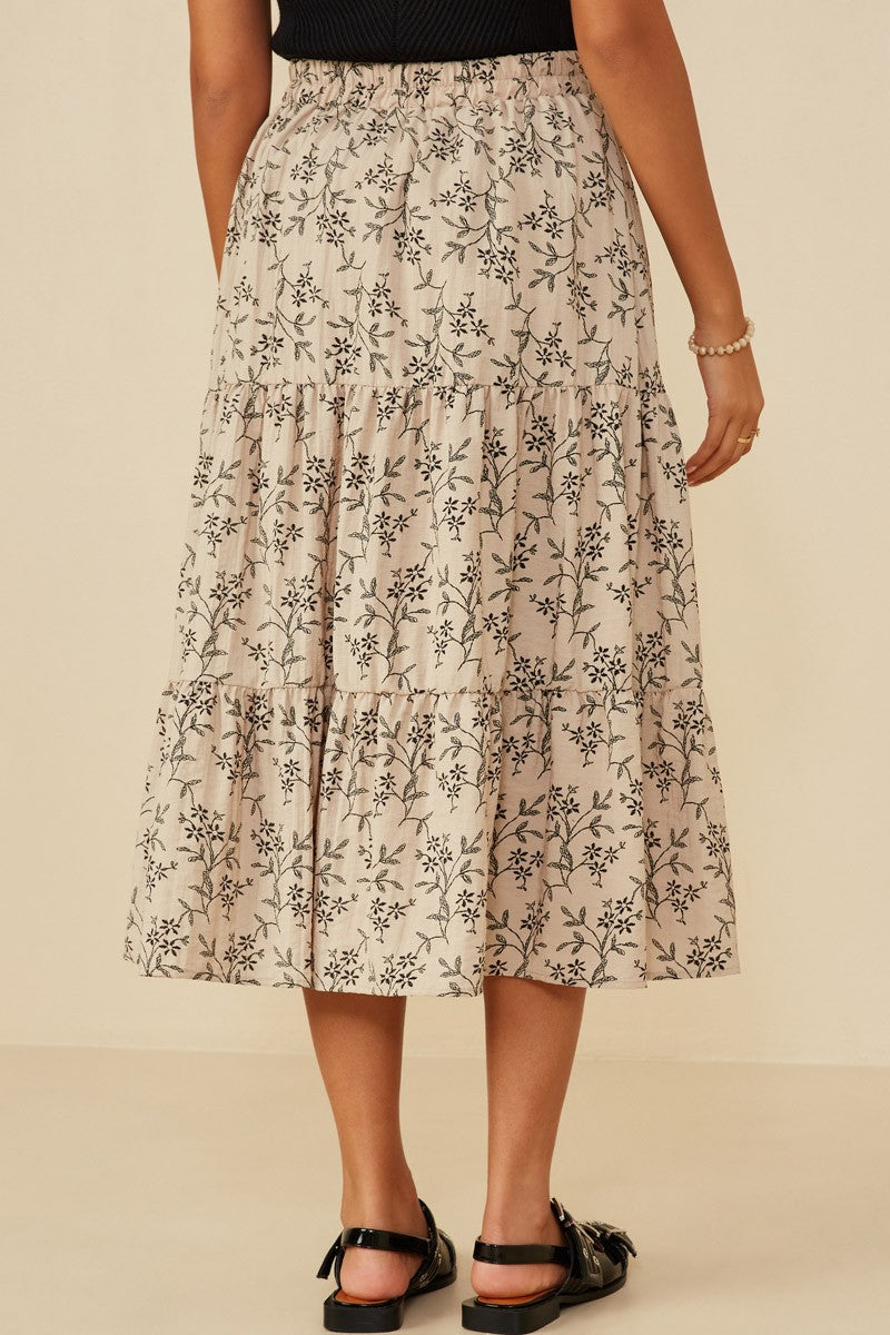 Taupe Floral Embroidered Skirt