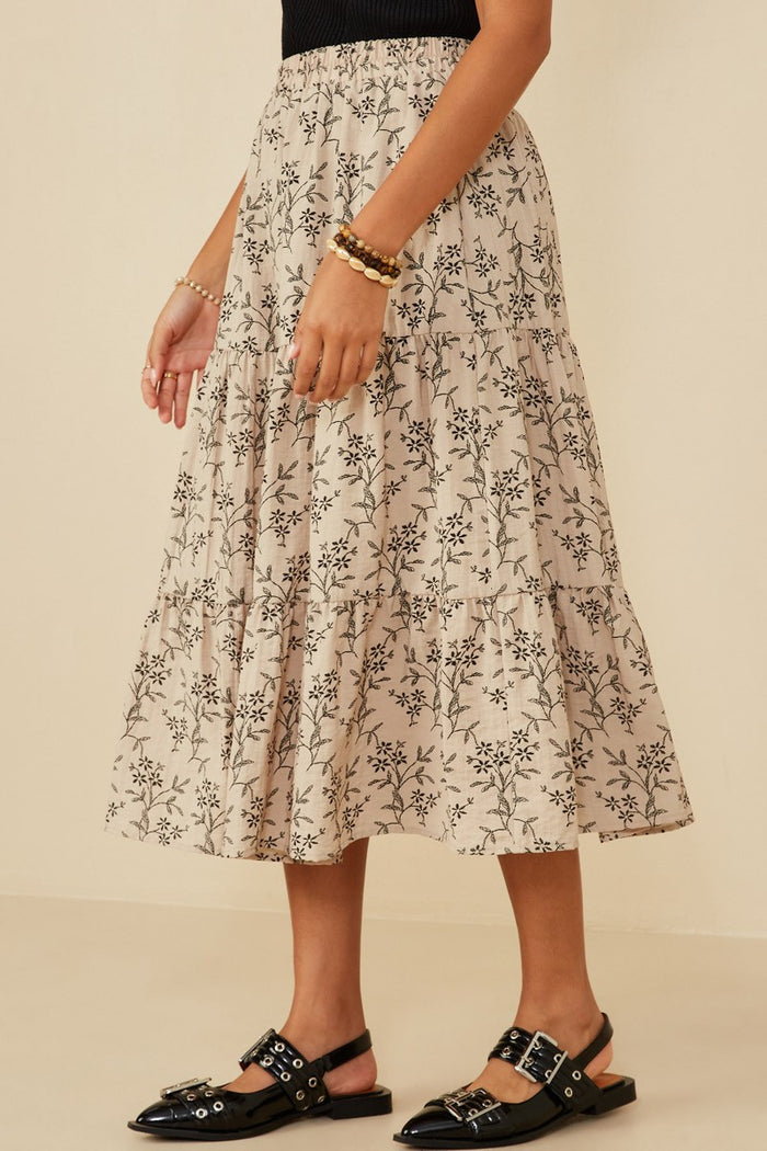 Taupe Floral Embroidered Skirt