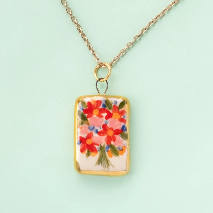 Ceramic Painted Gold Dipped Necklace