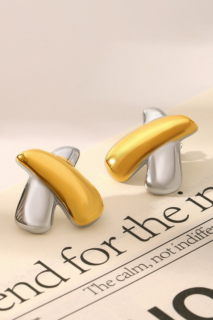 Two Tone Cross Stud Earrings