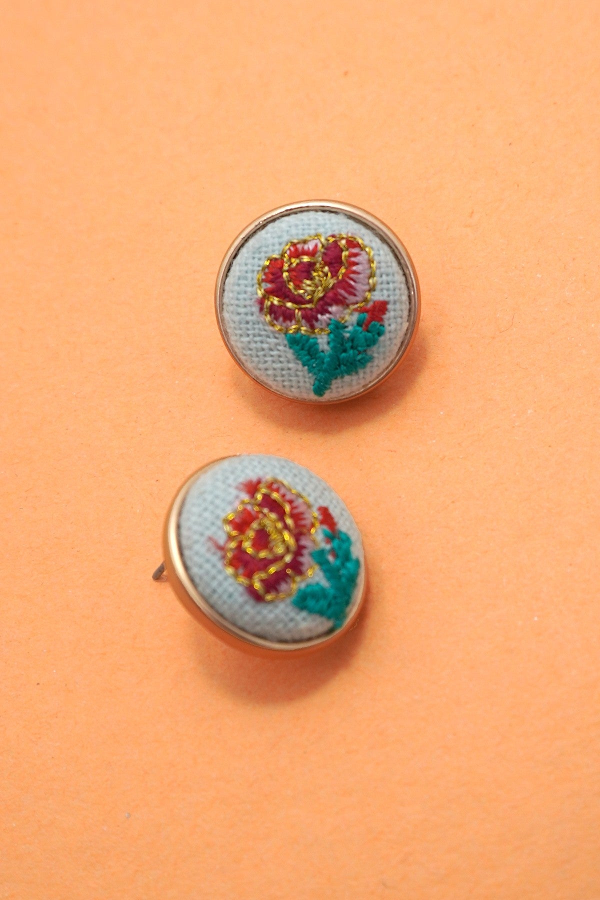 Blue Embroidered Floral Stud Earring