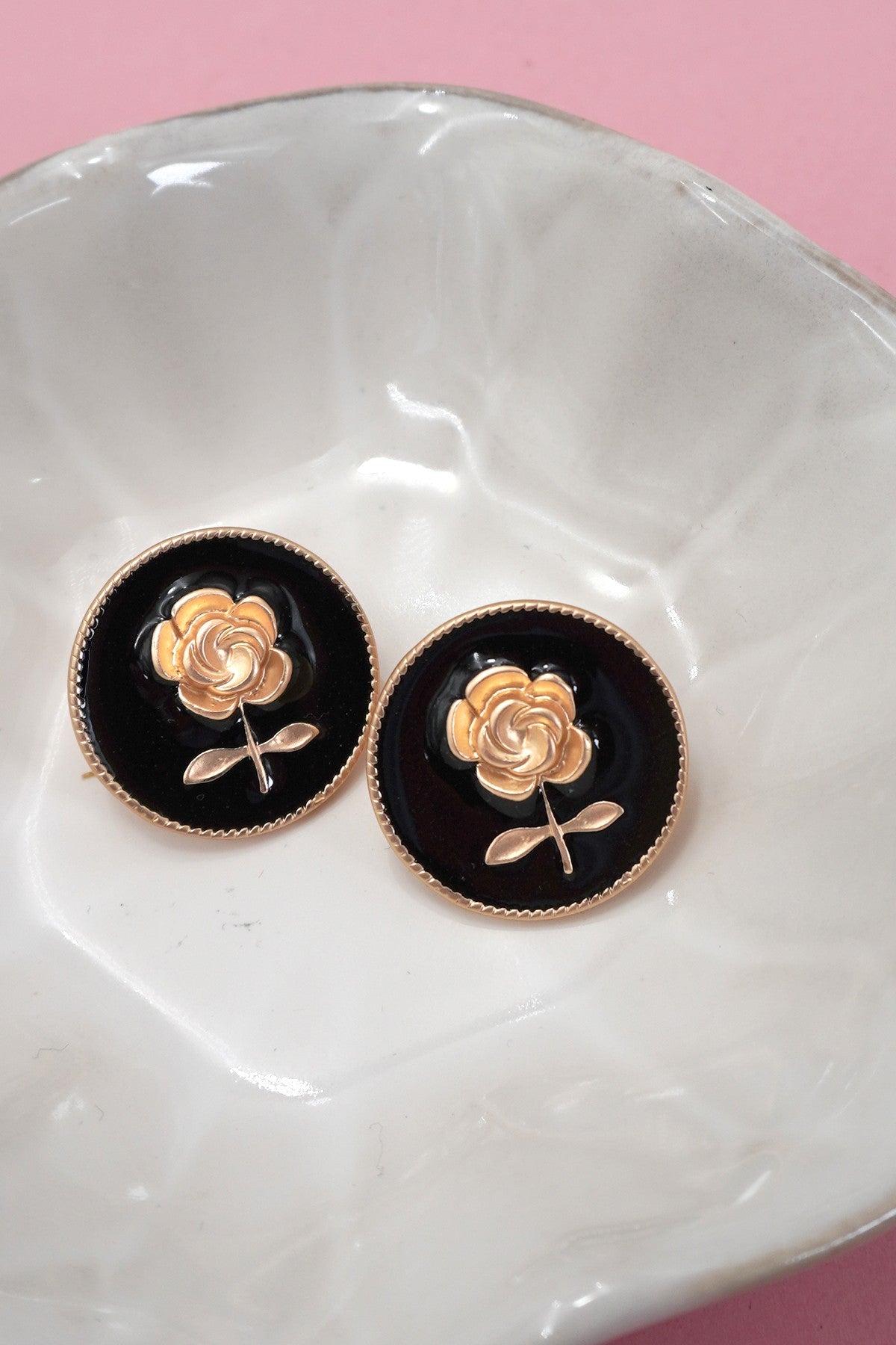 Black and Gold Rose Stud Earring