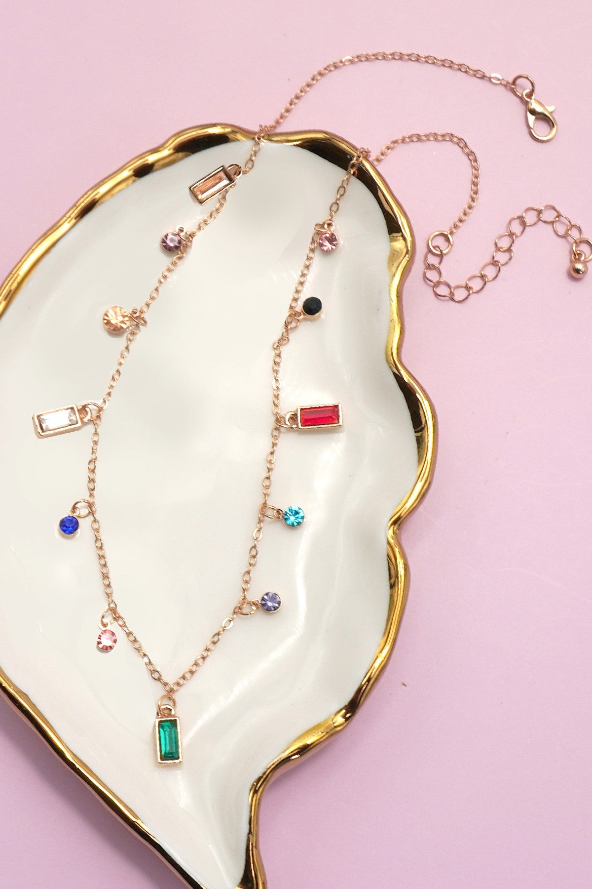Rainbow Stone Dangle Necklace