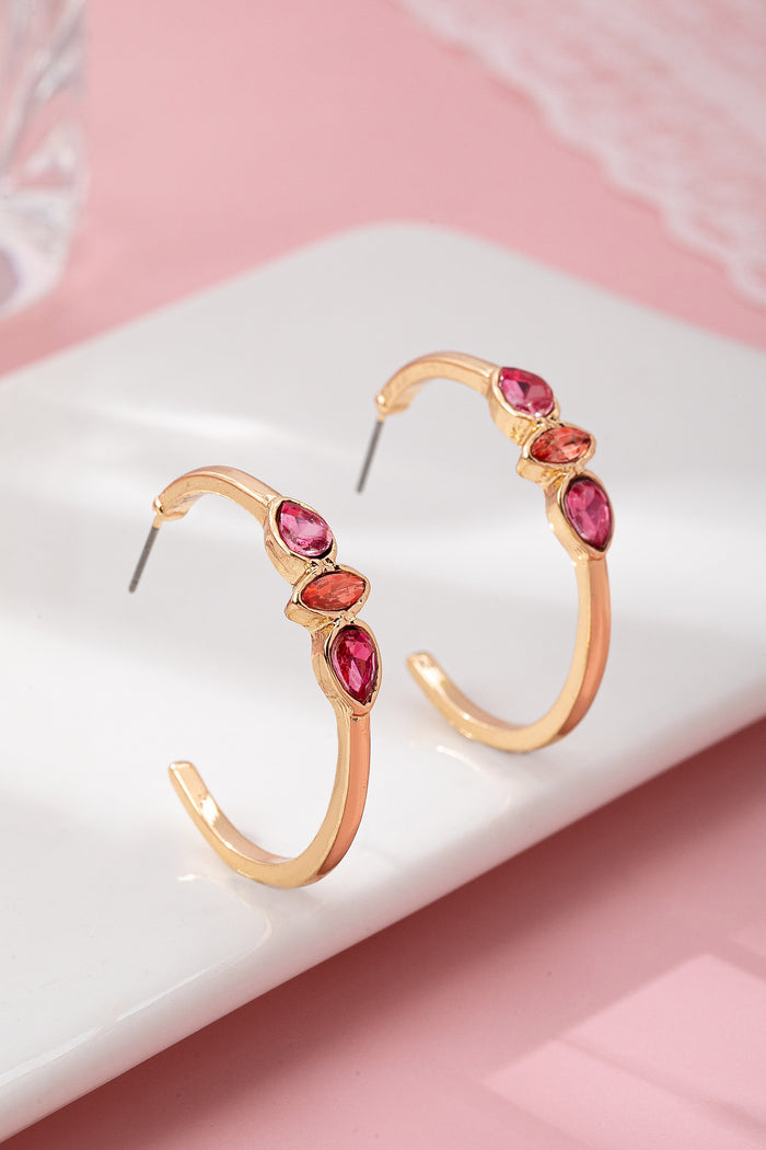 Fuchsia Marquise Crystal Hoop Earrings