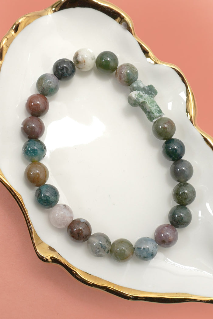 Boho Cross Charm Beaded Bracelet