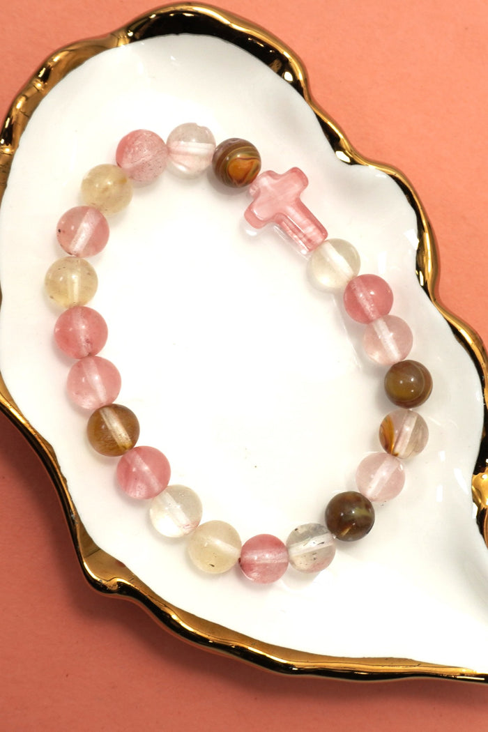 Boho Cross Charm Beaded Bracelet