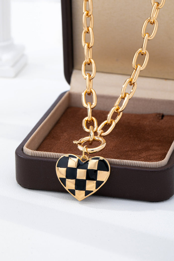 Checkered Heart Toggle Necklace