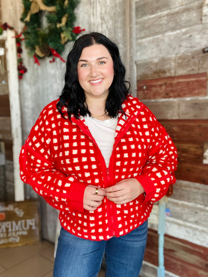 Cream and Red Checkered Shacket