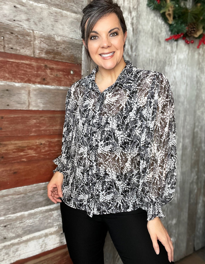 Black Printed Button Up Blouse