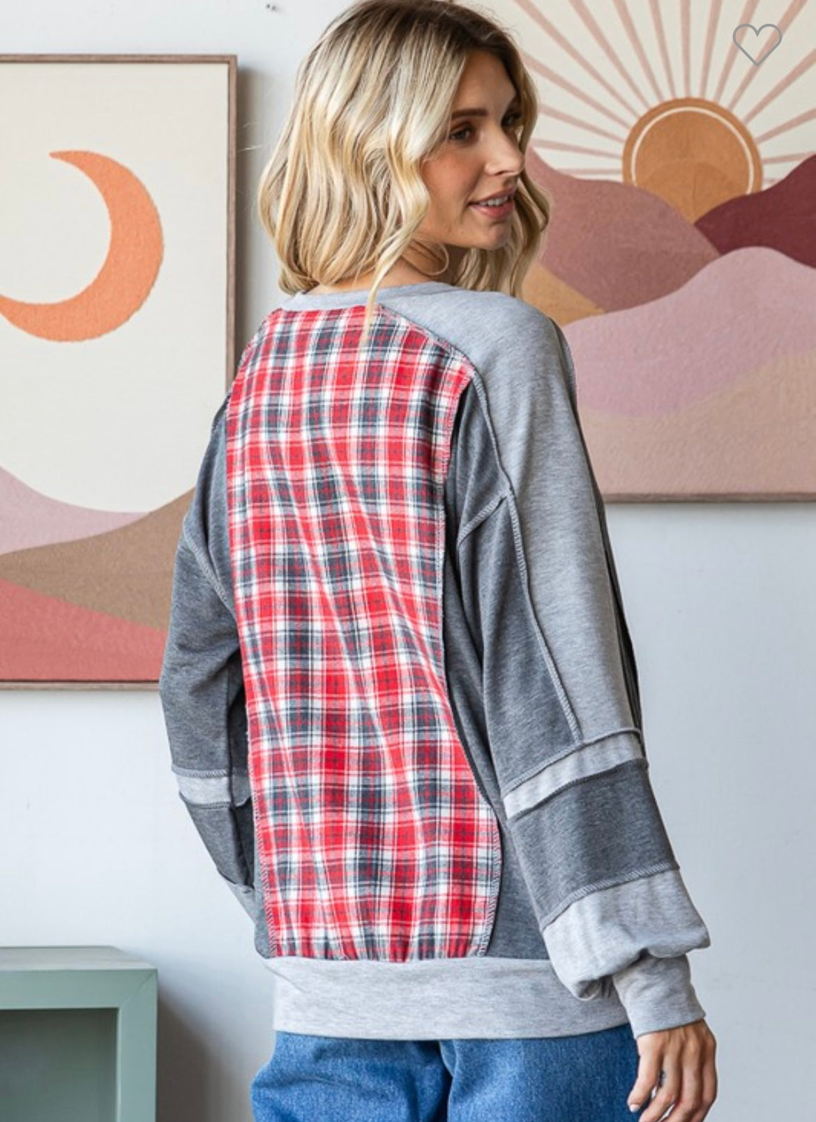 Red Plaid French Terry Top