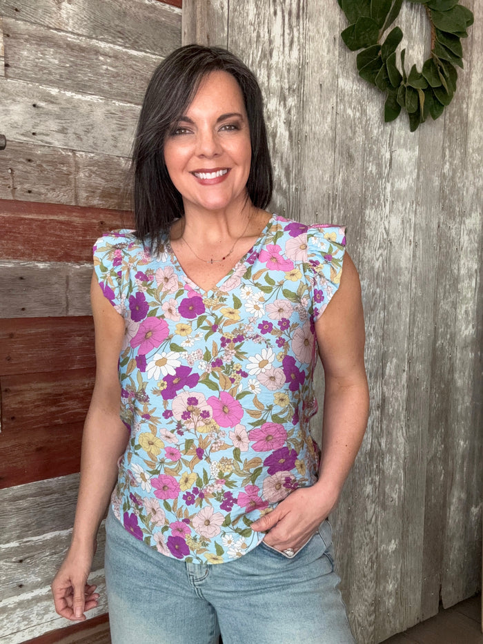 Light Blue Floral Blouse