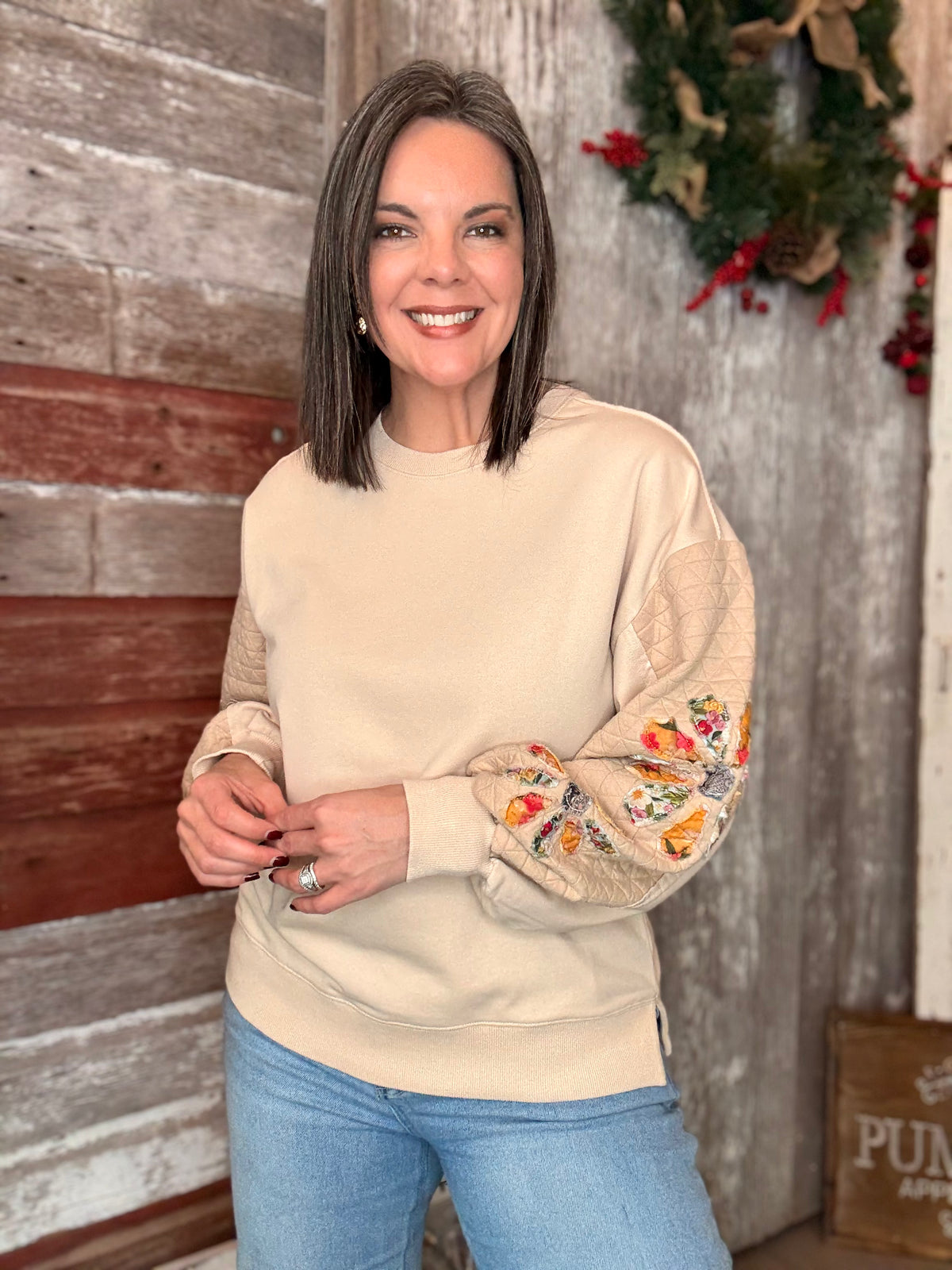 Natural Quilted Vintage Sleeved Pullover