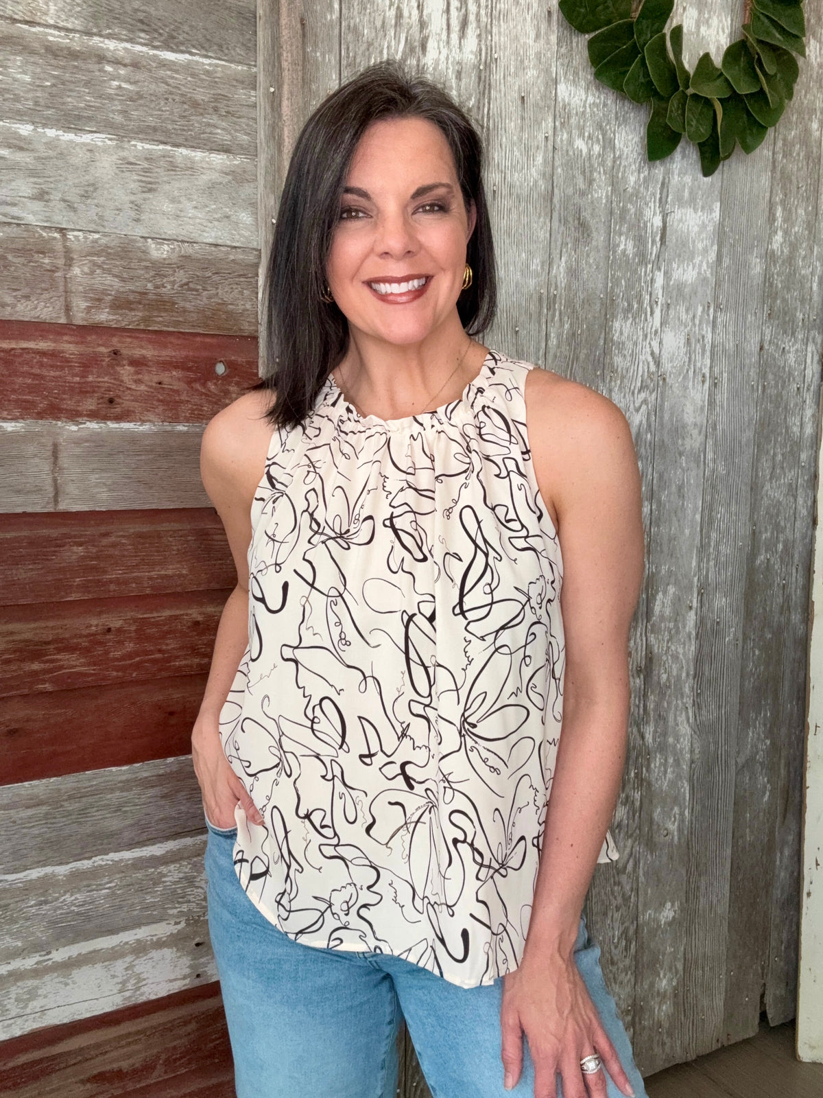 Ivory Abstract Print Blouse