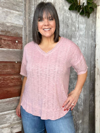 V Neck Mixed Knit Top