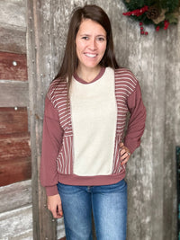 Marsala Striped Pullover Top