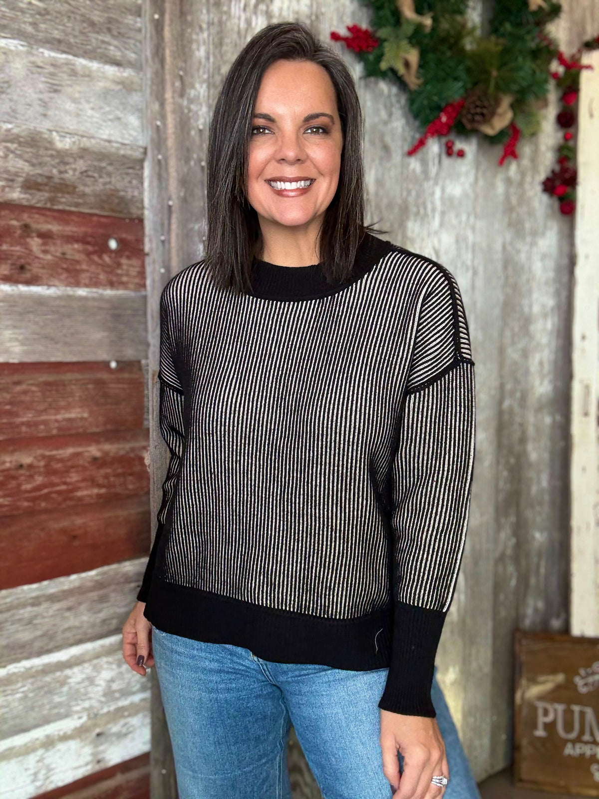 Two Toned Ribbed Sweater