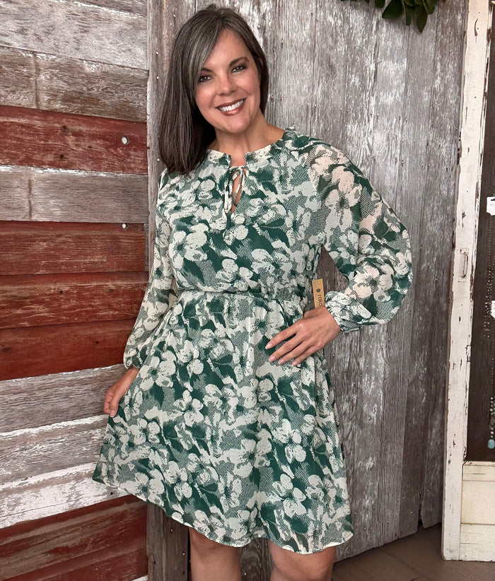 Hunter Green Floral Chiffon Dress