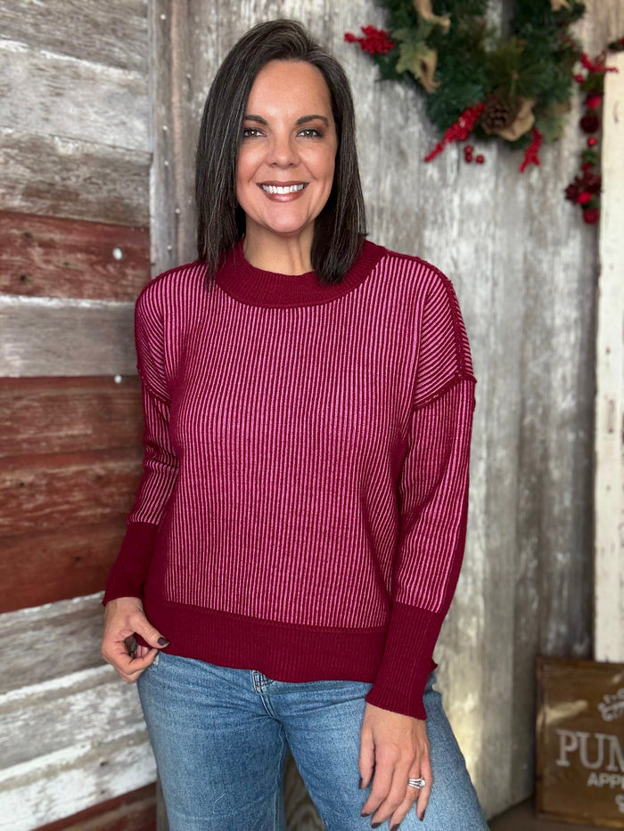 Two Toned Ribbed Sweater