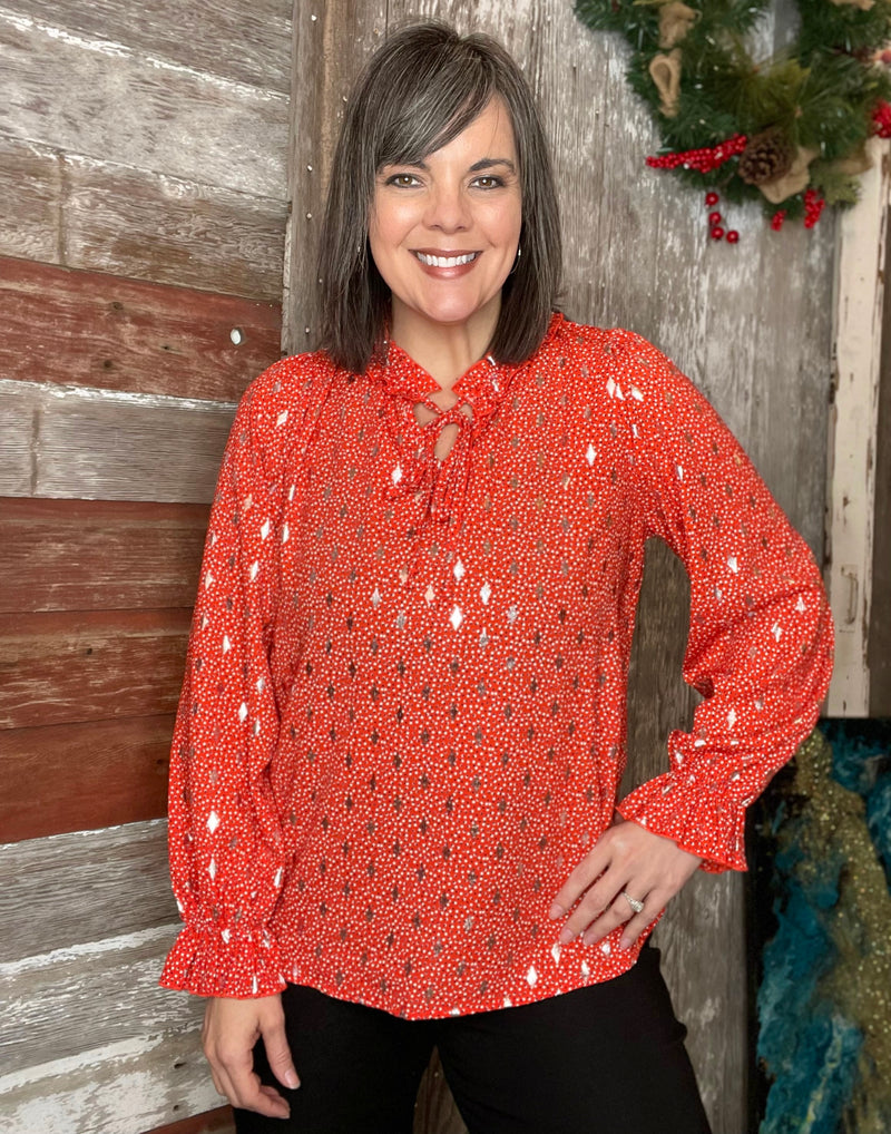 Red Diamond Foil Print Blouse