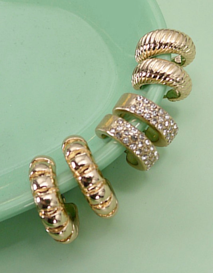 Trio Rhinestone Huggie Earrings