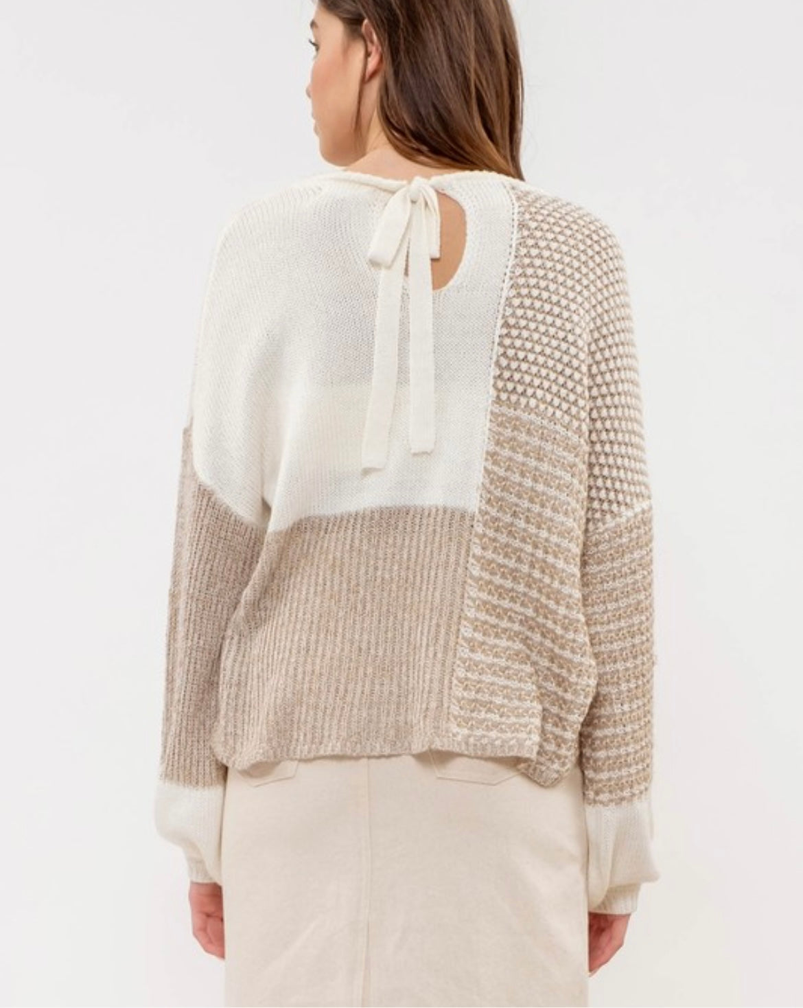 Taupe Back Tie Colorblock Top