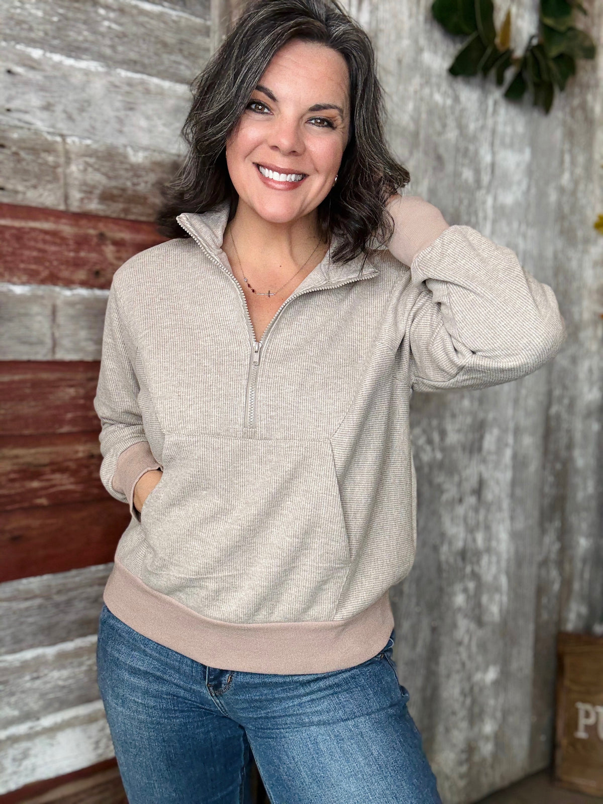 Light Mocha Half Zip Up Top