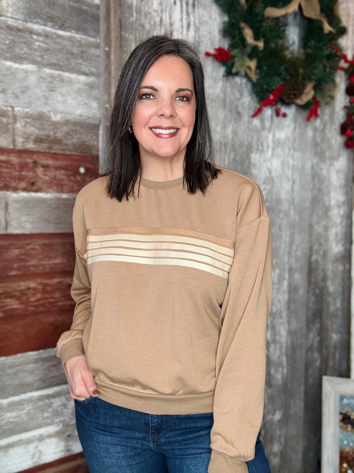 Light Mocha Retro Ombre Striped Sweatshirt