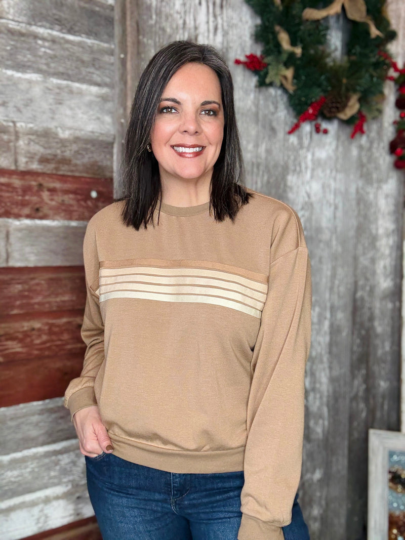 Light Mocha Retro Ombre Striped Sweatshirt