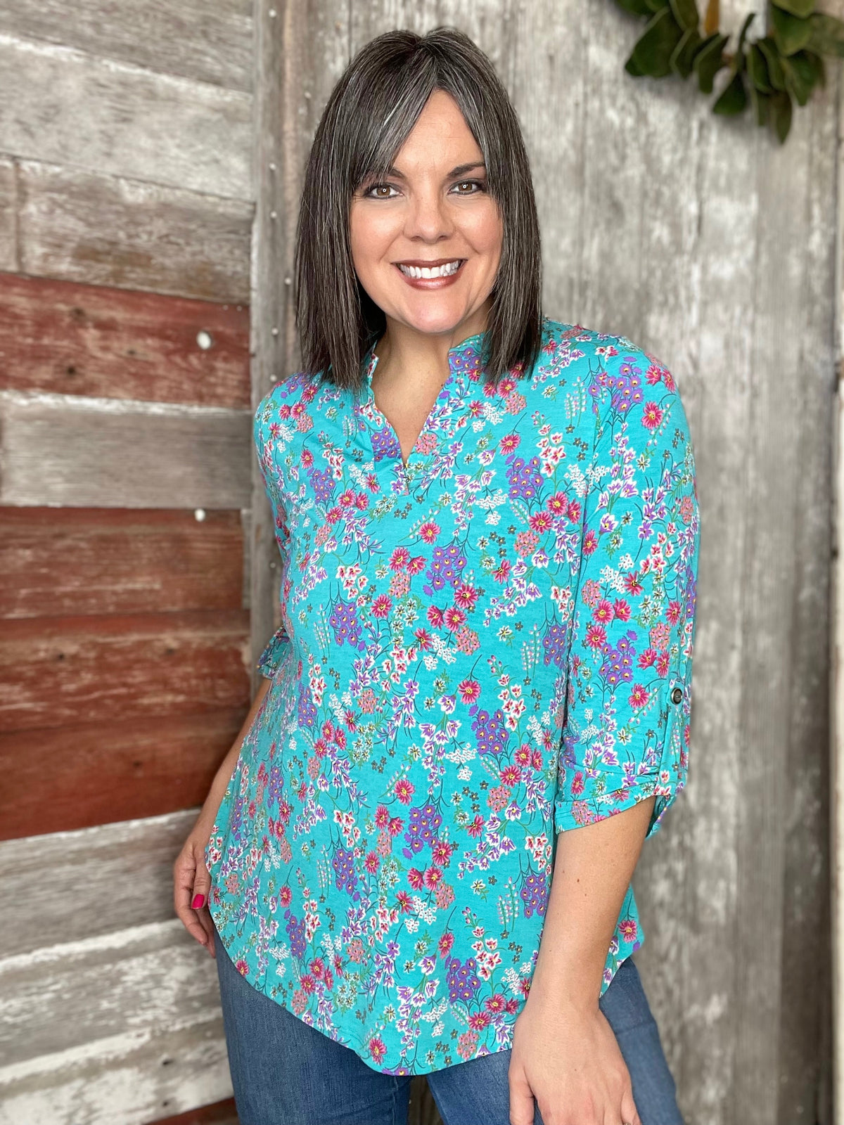 Teal Floral Lizzy Blouse