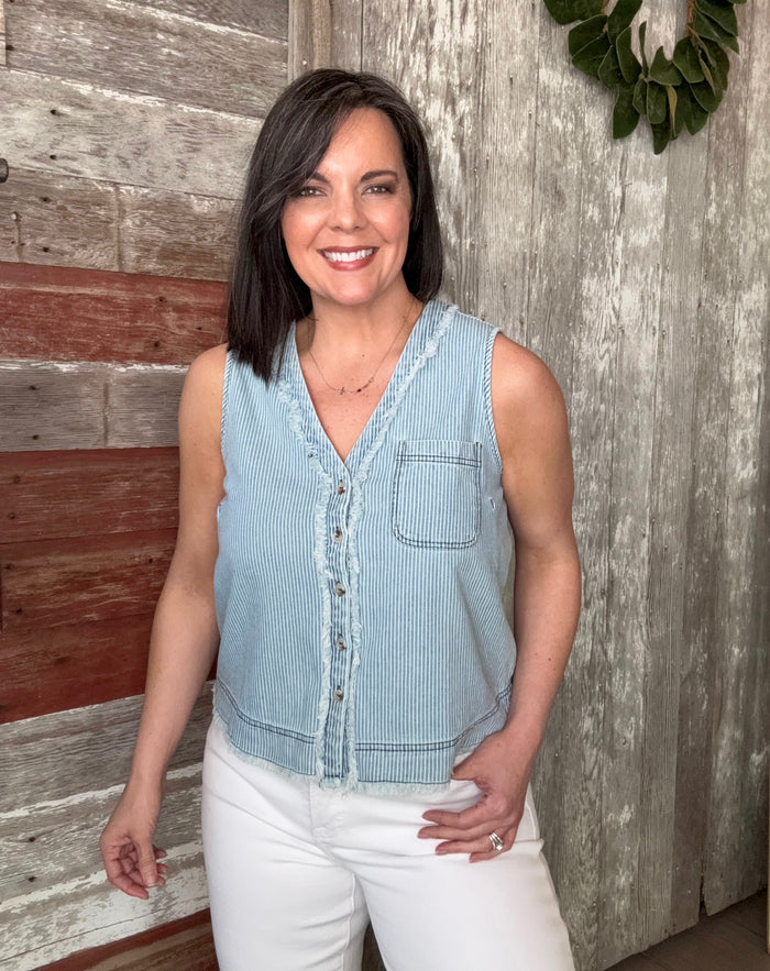 Light Denim V Neck Vest