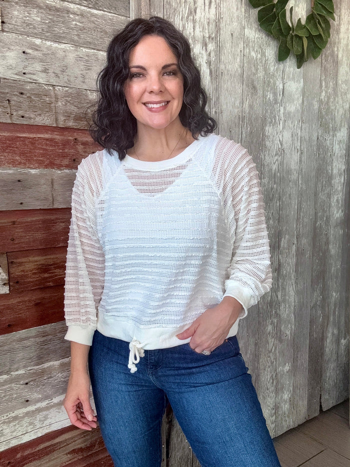 White Drawstring Woven Top