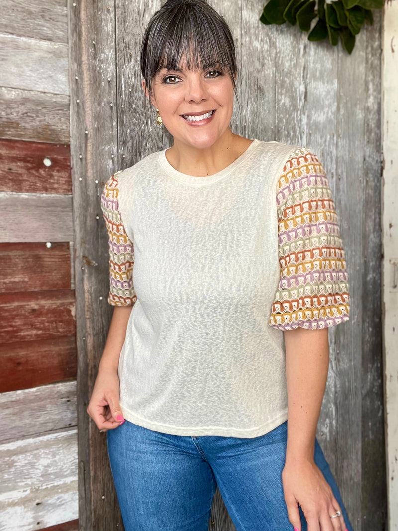 Taupe Textured Sleeve Top