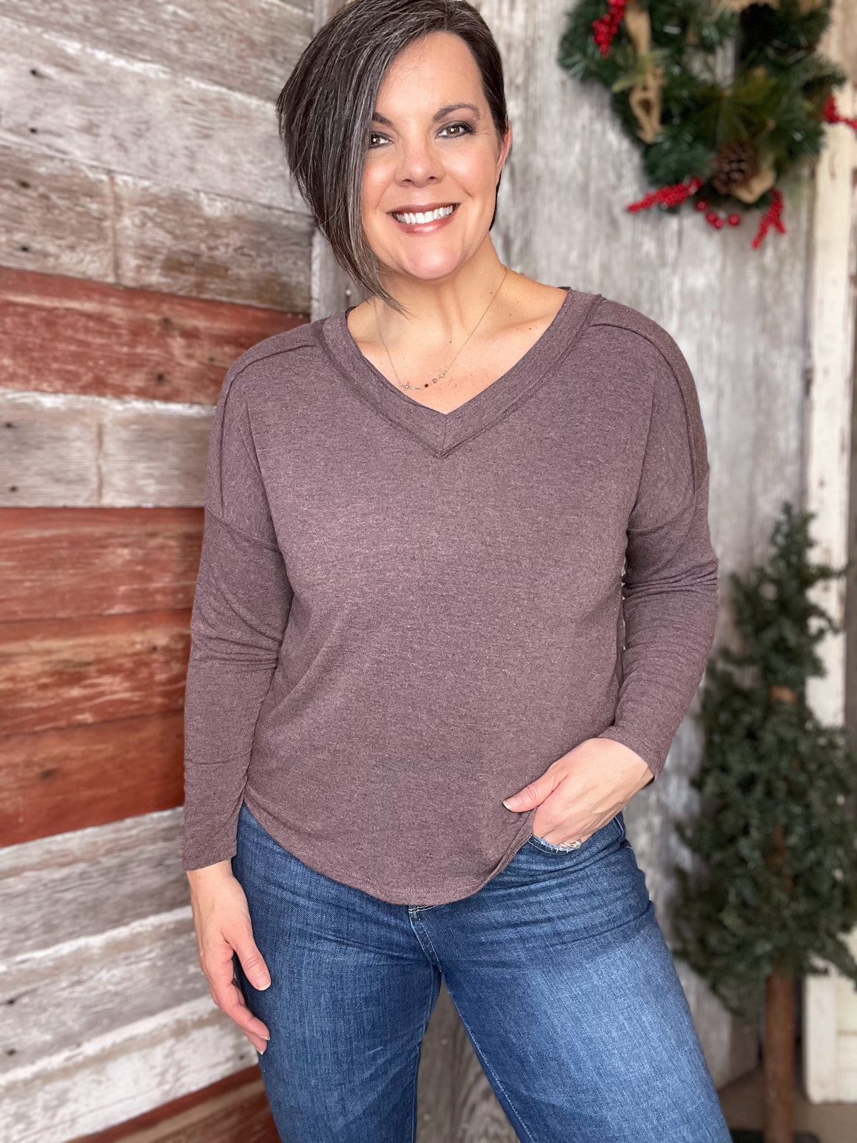 V Neck Long Sleeve Top (Three Color Choices)