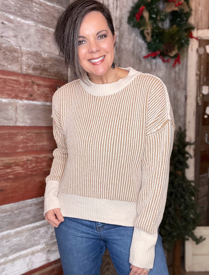 Two Tone Knit Sweater Top (Two Color Choices)