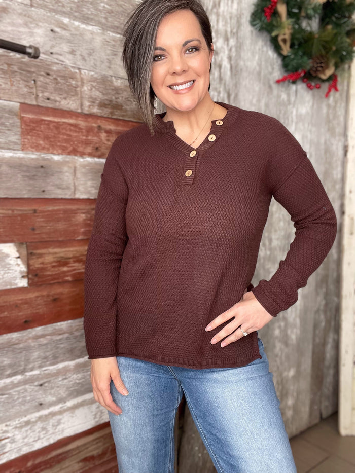 Button Henley Sweater (Two Color Choices)