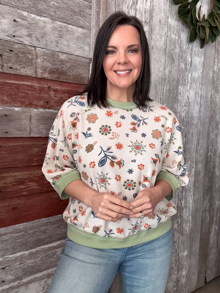 Floral Waffle Knit Pullover